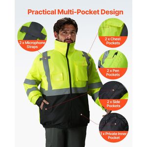 Veste de sécurité réfléchissante haute visibilité jaune-noir taille L manteau d'hiver imperméable matériau réfléchissant pour une meilleure sécurité faible - Product Image 4