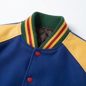 Men's <b>Varsity</b> <b>Jacket</b> Blue Yellow Color Block Turn-down Collar Casual Polyester Cotton Autumn Regular Fit - Product Image 6