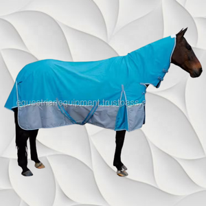 Couverture d'hiver pour cheval en tissu PP 1200D turquoise, écologique, col haut carré, doublure en polaire, coque en maille, utilisation pour le dressage - Product Image 1