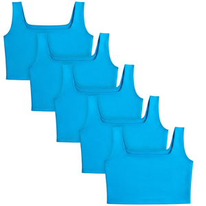 Soutien-gorge de sport pour femme à col carré, maintien moyen, yoga, noir uni, en Spandex et Polyester, avec bretelles - Product Image 4