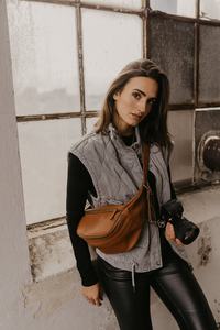 Sac à bandoulière en cuir PU de couleur marron Micro fibre caméra sacs de poitrine <span class=keywords><strong>Onestep</strong></span> caméra fronde Fanny Pack - Product Image 5