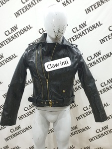 Customised All-Season Cow Skin for Crocodile Embossed <b>Biker</b> Style Black Leather <b>Jacket</b> Wholesale Supply From Pakistan - Product Image 2