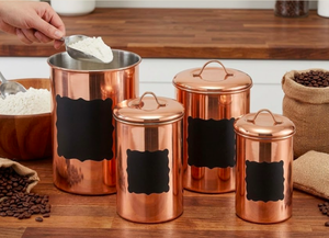Ensemble de 4 contenants de rangement en acier inoxydable avec finition plaquée cuivre, parfaits pour une utilisation domestique élégante et durable - Product Image 2
