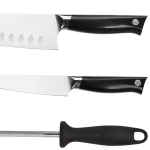 Juego de Cuchillos de Cocina Profesionales con Cuchillas Santoku y Multiusos, Mangos Ergonómicos Negros y Varilla de Afilado para Cocinar en Casa - Product Image 4