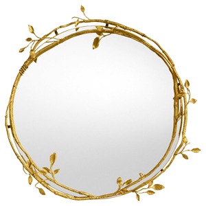 High Standard Quality Round Brass Mirror With <b>Leaf</b> Branch Design Bohemian <b>Wall</b> <b>Decor</b> - Product Image 4