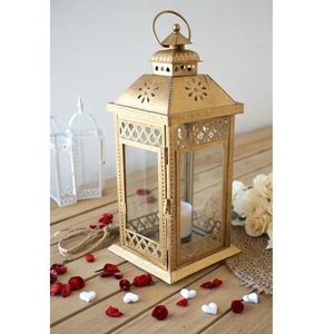 Vintage Metal Rectangular Lantern With Glass Panels For Home Decoration <b>Empty</b> Interior Decorative Candle Holder - Product Image 6