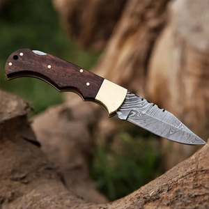 Couteau de poche artisanal LEGACY BLADES en acier Damas, manche en bois, lame à pointe tombante, pour la chasse, la survie en extérieur, pliable, OEM, industriel - Product Image 2