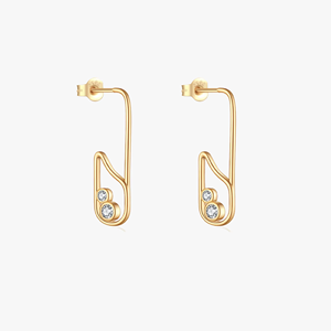 Boucles d'oreilles pendantes tendance en or massif 10K, clous d'oreilles en forme d'épingle de sûreté, boucles d'oreilles pendantes en forme de trombone serties de diamants de laboratoire, cadeau pour elle - Product Image 3
