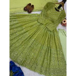 Belle robe Anarkali brodée avec vêtements indiens et pakistanais Dupatta - Product Image 4
