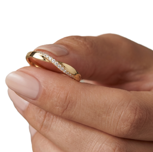 Anillo de Diamantes Redondos Creados en Laboratorio, Oro Sólido de 9K, 10K, 14K, 18K, Banda de Diamantes Minimalista Trenzada, Banda Infinita de Aniversario, Banda Pavé - Product Image 5