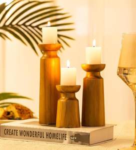 Porte-bougie en bois rustique pour décoration de table, support à bougie en bois artisanal de qualité supérieure, porte-bougie en bois naturel pour table à manger - Product Image 1