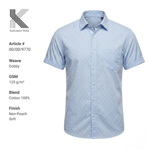 Camisa de Manga Corta para Hombre, 100% Algodón, 125GSM, Dobby, Azul Claro, Venta al Por Mayor, OEM, ODM - Product Image 1