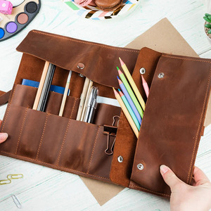 Rouleau à outils en cuir de qualité supérieure pour artistes, porte-crayons portable, organisateur de rangement pour dessin, conception personnalisée, vente en gros OEM, prix d'usine - Product Image 1