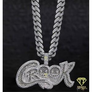 <b>Custom</b> Rhodium Plated Moissanite Graffiti <b>Name</b> Pendant Hip Hop Cuban Link Chain Luxury <b>Necklace</b> for Men GIA Certified Gift - Product Image 4
