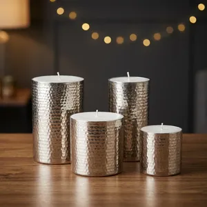 Portavelas Votivas de Metal Martillado Hechos a Mano, Sin Cera, Recipientes Decorativos Plateados para Velas, para el Hogar, Bodas, Eventos, Mesa - Product Image 5