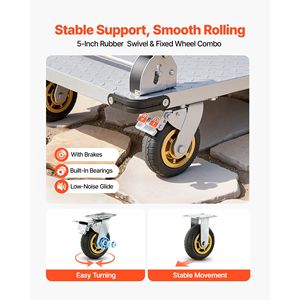 Carrello Piattaforma in Acciaio per Carichi Pesanti, Capacità 900 kg, Ruote Girevoli, Maniglia Pieghevole, per Movimentazione Materiali - Product Image 3