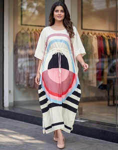 Robe d'été décontractée pour femme, coupe ample, longueur cheville, en crêpe épais, avec imprimé numérique, style indien pakistanais, Kaftan - Product Image 1