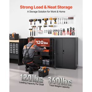 Armadio in Acciaio per Garage 41,7 Pollici, 3 Ripiani, 2 Mensole Regolabili, 2 Porte Magnetiche, 2 Chiavi, Chiudibile a Chiave per Magazzino - Product Image 2
