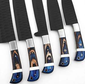 Ensemble de 5 couteaux de chef noirs martelés faits à la main, manche en bois bleu, outil de cuisine en acier inoxydable - Product Image 5