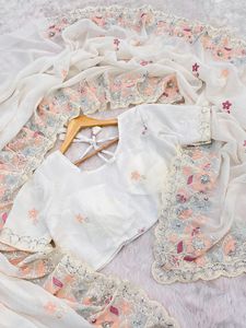 Saris Palan en Soie Douce et Crépue, Broderie Multiple Intégrale, Motifs Buti et Bordure de Designer, 5,60 m – Vente Directe Fabricant - Product Image 5