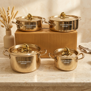 Handcrafted Hammered Metal <b>Pot</b> <b>Set</b> Elegant Silver Polished Casserole with Pumpkin Gold Knobs Luxury Kitchen Cookware food Safe - Product Image 6