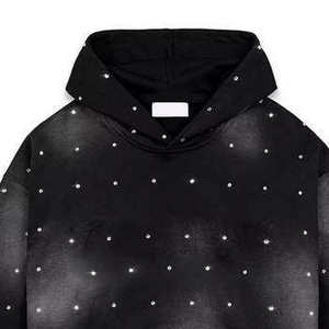 เสื้อฮู้ดดี้แบบหนาพิเศษ 400gsm ประดับเพชร สไตล์วินเทจ ล้างสีแบบแอซิดวอช สีดำ ทรงโอเวอร์ไซส์ สตรีทแวร์ - Product Image 3