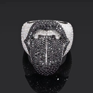 Anillo de Labio Clásico Iced Tongue con Micro Diamantes de Moissanita VS1, Estilo Miami Rappers Hip Hop, Chapado en Rodio, Regalo de Boda y Compromiso, Plata 925 - Product Image 1