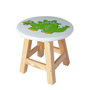 Tabouret moderne en bois pour enfants avec plateau rond imprimé dinosaure, siège autoportant pour salon et décoration intérieure - Product Image 1