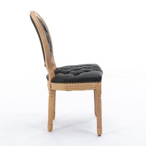 Sedia da Pranzo in Legno Massello Stile Francese con Decorazione Antica Dipinta a Mano, Fibbia e Finitura in Pelle Artificiale PU con Borchie - Product Image 4