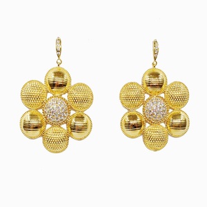 Flower Shape Sterling Silver 22k Gold Plated Vintage Drop Earrings <b>Crystal</b> Rhinestone Center for Women's Party Luxury Jewelry - Product Image 2