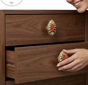 Oval Brass Cabinet Knobs Mosaic <b>Red</b> Stone Design Industrial Eco-Friendly Durable Furniture Handles for Home Office Drawers - Product Image 2