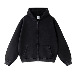เสื้อฮู้ดดี้สตรีทแวร์แบบหนาสำหรับฤดูใบไม้ร่วง ผลิตแบบ OEM ขายส่ง ผ้าฝ้าย 100% สไตล์วินเทจ ล้างสีแบบแอซิดวอช ทรงโอเวอร์ไซส์ แบบซิป ปรับแต่งได้ - Product Image 1