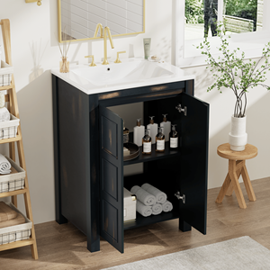 24x18x34 pollici stile Vintage piccolo bagno Combo 2 porte Soft-close con lavello in ceramica - Product Image 3