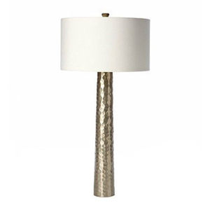 Lámpara de mesa con diseño atractivo de hoja martillada, acabado en bronce metálico con pantalla de tela blanca para dormitorio o mesa auxiliar de la sala de estar. - Product Image 1