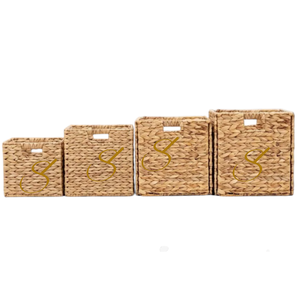 Panier de rangement en jacinthe d'eau tressé à la main, bac pliable en forme de cube, organisation de la maison style bohème - Product Image 1