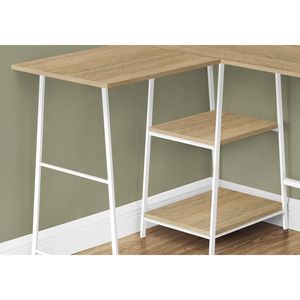 Escritorio de Computadora Esquinero Contemporáneo de 48 Pulgadas para Oficina en Casa, con Almacenamiento, Laminado Natural, Blanco, Metálico, para Laptop - Product Image 3