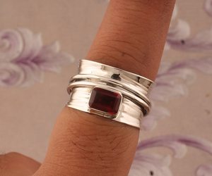 Wholesale Natural Garnet <b>Spinner</b> <b>Ring</b> 925 Sterling Silver Handmade Rotating Fidget <b>Ring</b> Vintage Multi Band Red Gemstone <b>Ring</b> - Product Image 2