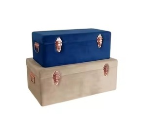 Hot Selling Mustard Yellow and Charcoal Grey Velvet <b>Storage</b> Trunk <b>Box</b> Set <b>Decorative</b> Metal Chest Organizer with Rose Gold - Product Image 2