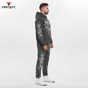 Survêtement imprimé pour homme, tendance hiver, à capuche, décontracté, uni, 100% coton, tissu confortable, prix abordable - Product Image 5