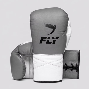Gants de boxe professionnels de nouvelle conception Fly Super Sparring, bleu et blanc, double couleur, en cuir, avec lacets X Lin, pour l'entraînement. - Product Image 2