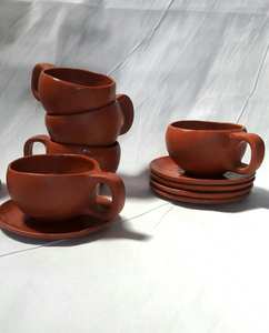 Tazas de barro hechas a mano, vajilla de terracota de estética tradicional para servir comida natural y saludable, vajilla hecha en la naturaleza. - Product Image 1