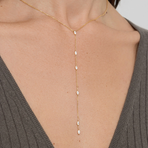 Collier cascade en diamant marquise 0,60 CT, diamant de laboratoire, long pendentif vertical, collier minimaliste, bijoux superposés en or - Product Image 2