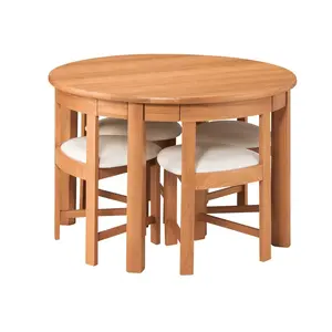 Juego de comedor moderno de madera maciza de teca con mesa redonda y muebles para 4 sillas