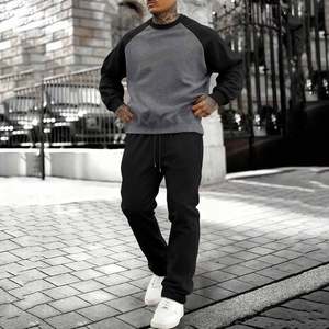 High Quality Men's <b>Fleece</b> 2 Piece Set Crewneck Raglan Sleeve Color Block Sweatsuits <b>Joggers</b> Suit Sets Athletic Sweatpants Outfit - Product Image 4