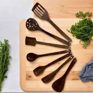Juego de utensilios de cocina de madera, utensilio de cocina antiadherente, cucharas y espátulas de madera, cucharas de madera para cocinar, tenedor para ensalada - Product Image 1