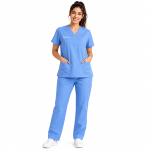 Custom Women <b>Scrubs</b> Set Medical Uniform Short Sleeve Nursing <b>Scrub</b> <b>Top</b> Cargo Pants Hospital Clinic Healthcare Workwear - Product Image 2