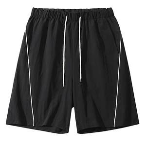Men's <b>Black</b> Quick Dry <b>Board</b> Shorts Solid Color Side Stripe Drawstring Waist Casual Bermuda Style 100% Polyester - Product Image 1