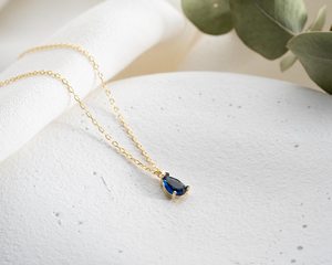 Pendentif vintage de luxe en saphir bleu, pierre de naissance de septembre, taille poire, en argent sterling 925 plaqué or 14 carats, cadeau - Product Image 5