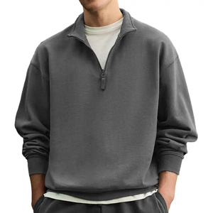 Sudadera de cuello alto simulado extragrande vintage personalizada para hombre, con cremallera corta, de peso pesado, en blanco, para bordado de diseño personalizado - Product Image 1