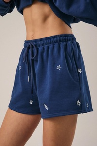 Shorts Bermuda Femme Bleu Marine à Carreaux en Polyester/Nylon Tricoté avec Cordon de Serrage Coupe Ajustée Style Décontracté Très Respirant Séchage Rapide - Product Image 2